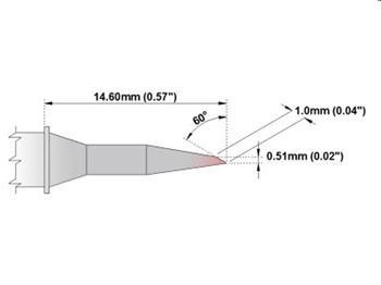 Zkosený dlouhý dosah 60° 1.0mm - 325°C - 358°C - M