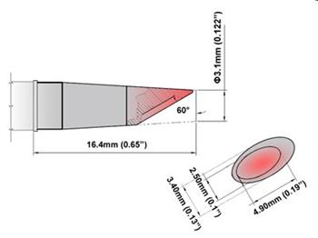 Kopyto s důlkem 60° 3.10mm (0.122") nové - 325°C -