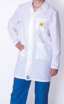 ESD plášť, 2/3 dĺžky, 63% polyester, 33% bavlna, 4% vodivé vlákno