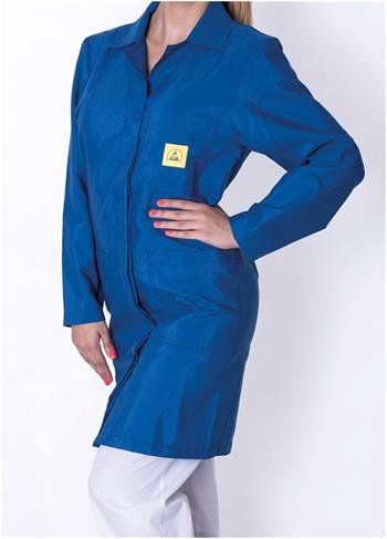 ESD dámsky plášť, 2/3 dĺžky, 74% polyester, 24% bavlna, 2% vodivé vlákno