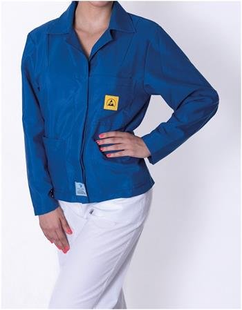 ESD dámsky plášť, 1/3 dĺžky, 63% polyester, 33% bavlna, 4% vodivé vlákno