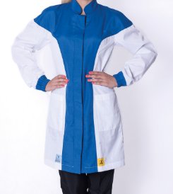 ESD dámsky plášť, 2/3 dĺžky, 63% polyester, 33% bavlna, 4% vodivé vlákno