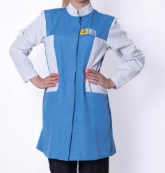 ESD dámsky plášť, 2/3 dĺžky, 63% polyester, 33% bavlna, 4% vodivé vlákno