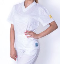 ESD dámske V tričko, krátky rukáv, 47% polyester, 50 % bavlna, 3% vodivé vlákno